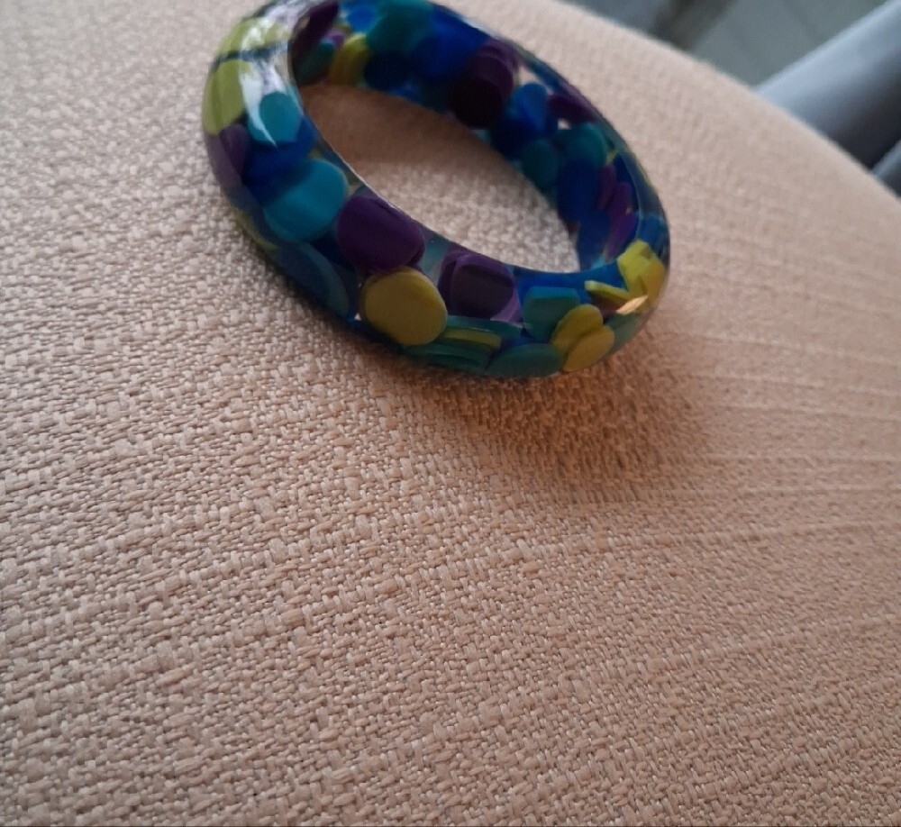 Sobral Blue, Purple & Yellow Resin Bangle Bracelet - Picture 7 of 16